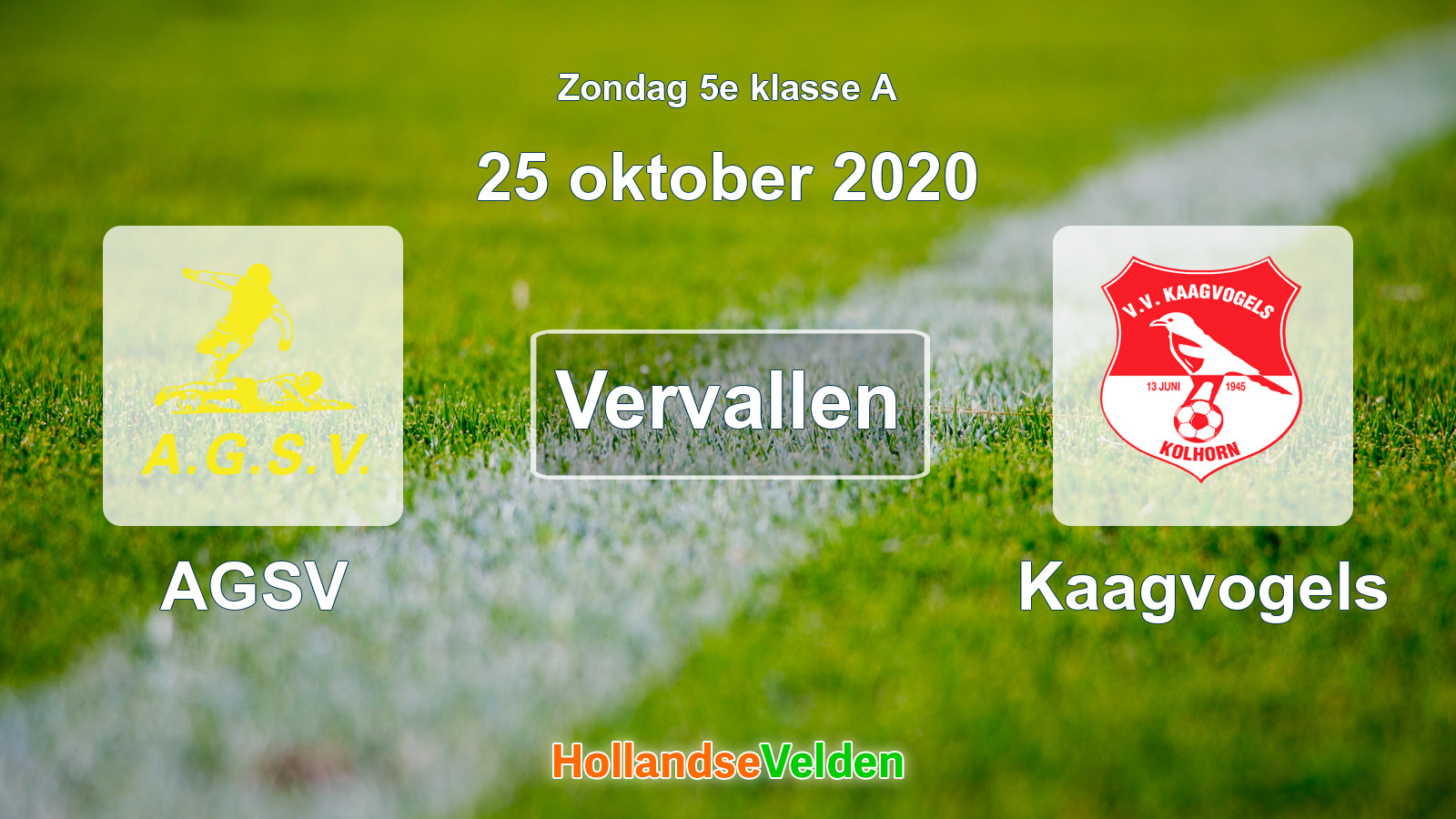 Geplande wedstrijd: AGSV - Kaagvogels (25 oktober 2020)