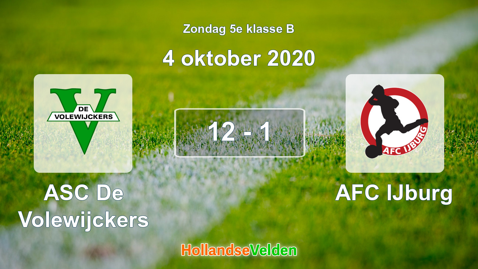 Gespeelde wedstrijd: ASC De Volewijckers - AFC IJburg 12 - 1 (4 oktober 2020)