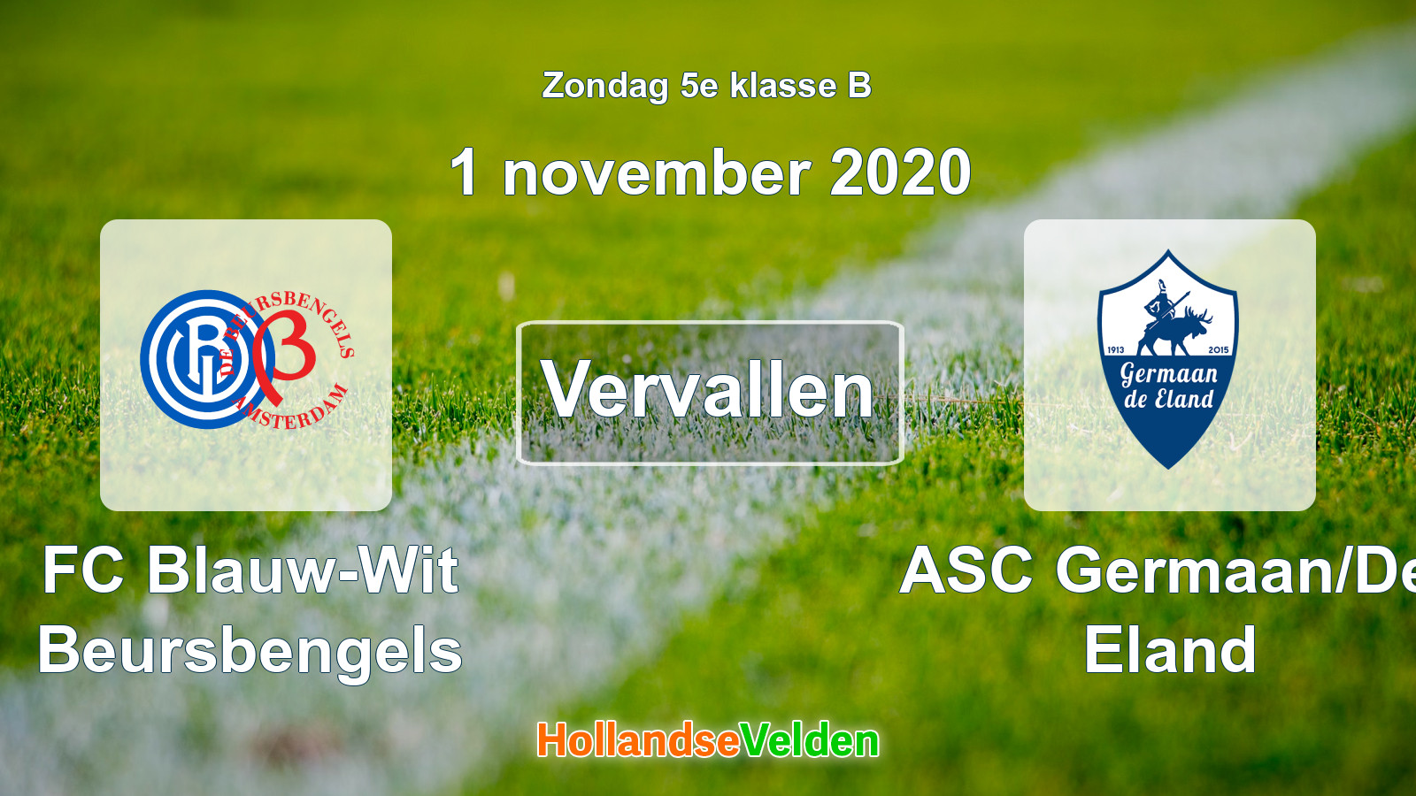 Geplande wedstrijd: FC Blauw-Wit Beursbengels - ASC Germaan/De Eland (1 november 2020)