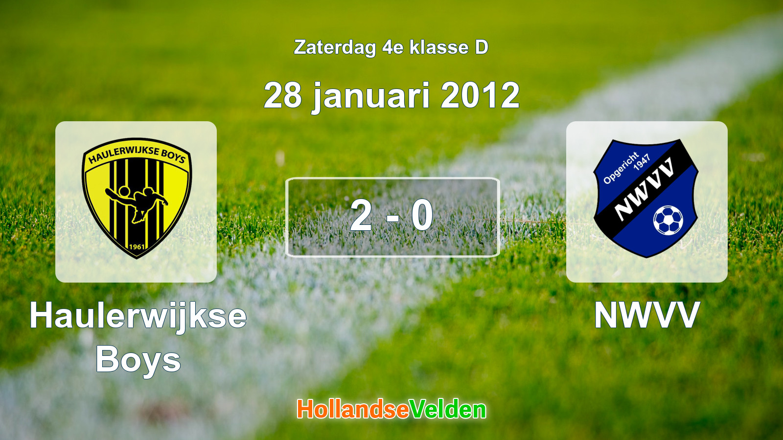 Gespeelde wedstrijd: Haulerwijkse Boys - NWVV 2 - 0 (28 januari 2012)