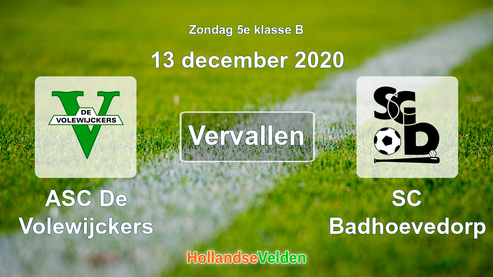 Geplande wedstrijd: ASC De Volewijckers - SC Badhoevedorp (13 december 2020)