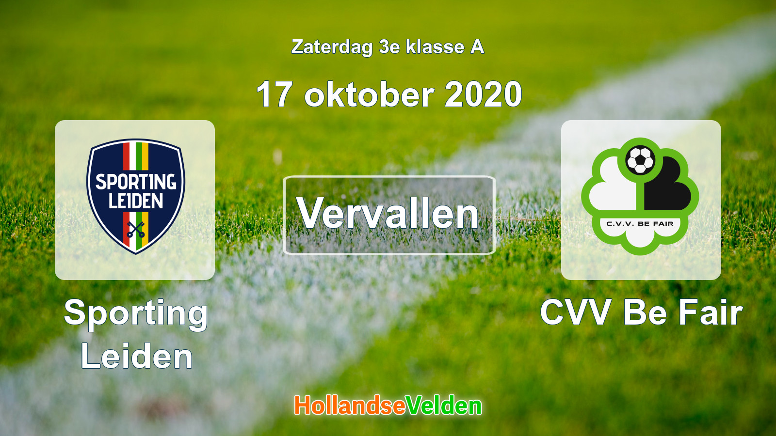 Geplande wedstrijd: Sporting Leiden - CVV Be Fair (17 oktober 2020)