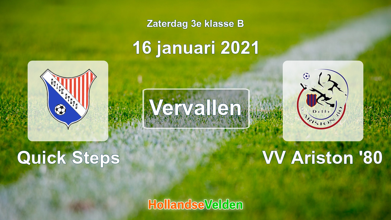 Geplande wedstrijd: Quick Steps - VV Ariston '80 (16 januari 2021)