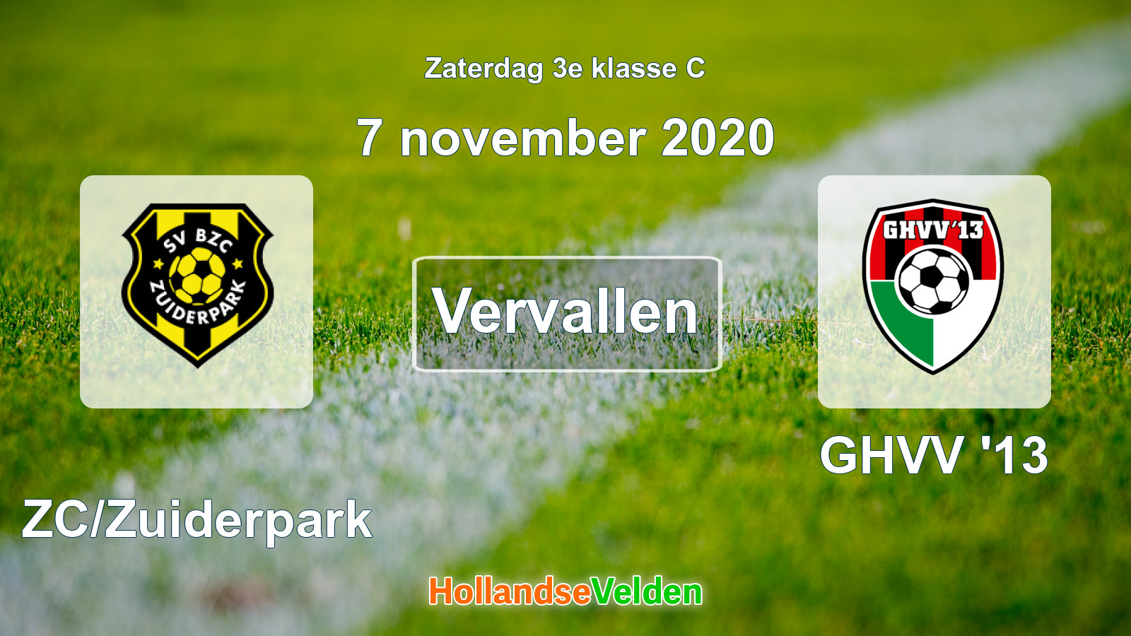 Geplande wedstrijd: BZC/Zuiderpark - GHVV '13 (7 november 2020)