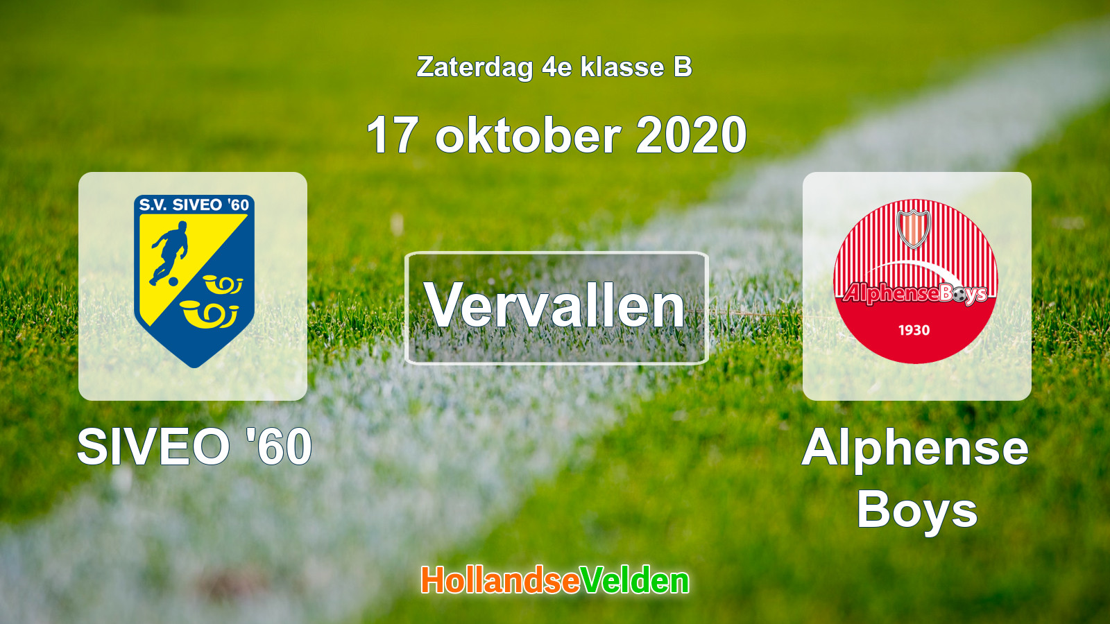 Geplande wedstrijd: SIVEO '60 - Alphense Boys (17 oktober 2020)