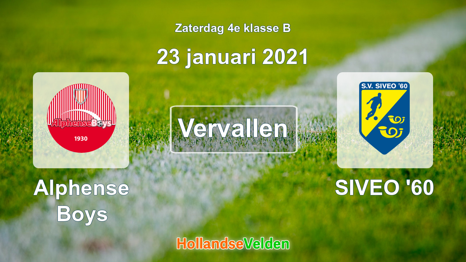 Geplande wedstrijd: Alphense Boys - SIVEO '60 (23 januari 2021)
