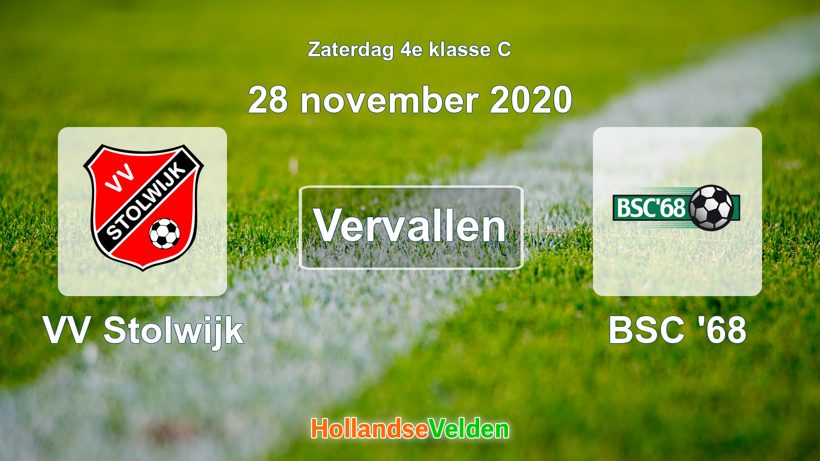 Geplande wedstrijd: VV Stolwijk - BSC '68 (28 november 2020)