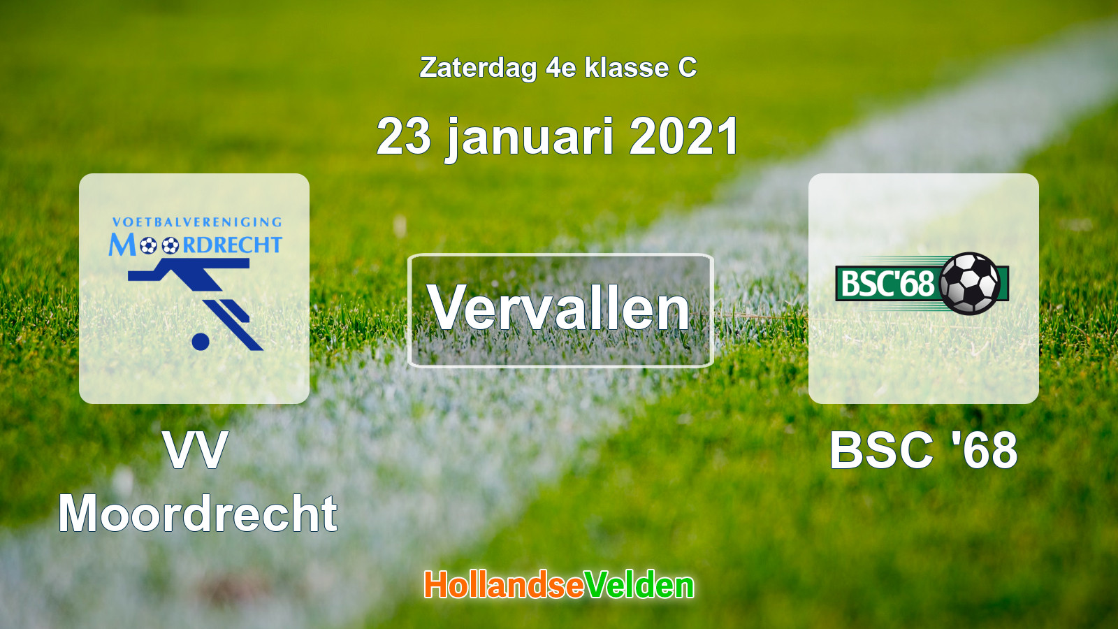 Geplande wedstrijd: VV Moordrecht - BSC '68 (23 januari 2021)
