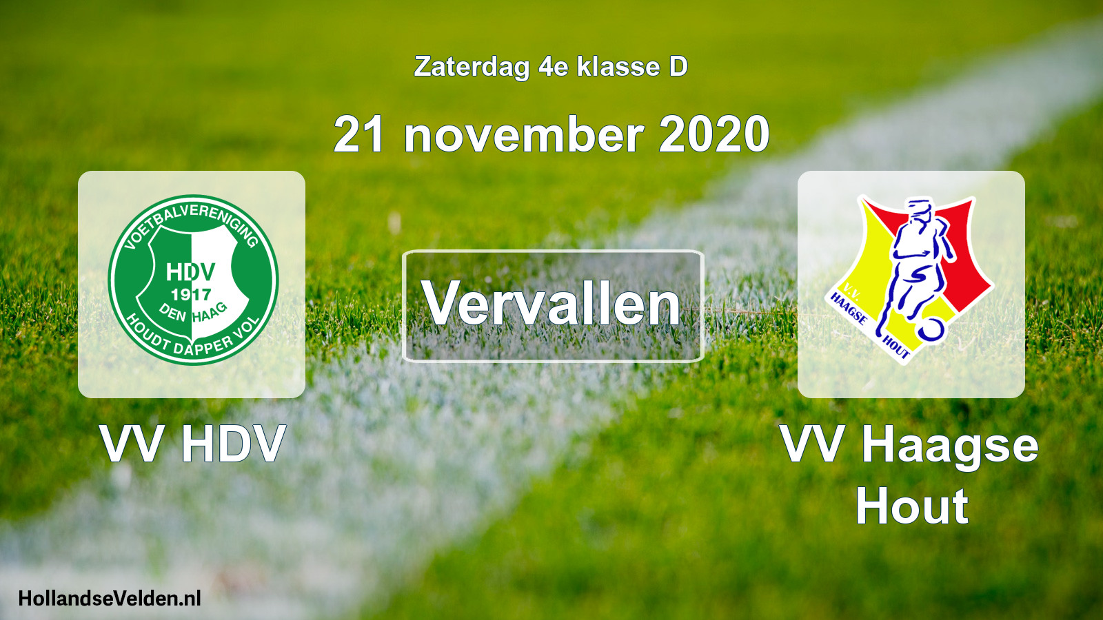 Geplande wedstrijd: VV HDV - VV Haagse Hout (21 november 2020)