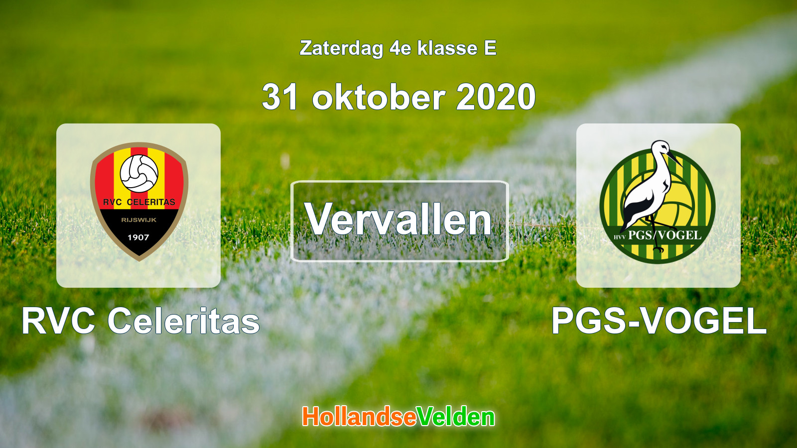 Geplande wedstrijd: RVC Celeritas - PGS-VOGEL (31 oktober 2020)