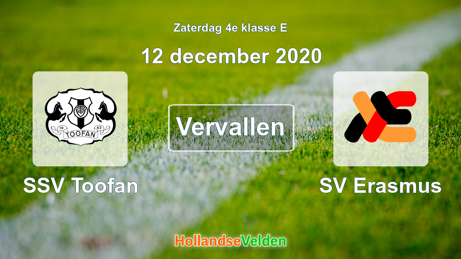 Geplande wedstrijd: SSV Toofan - SV Erasmus (12 december 2020)