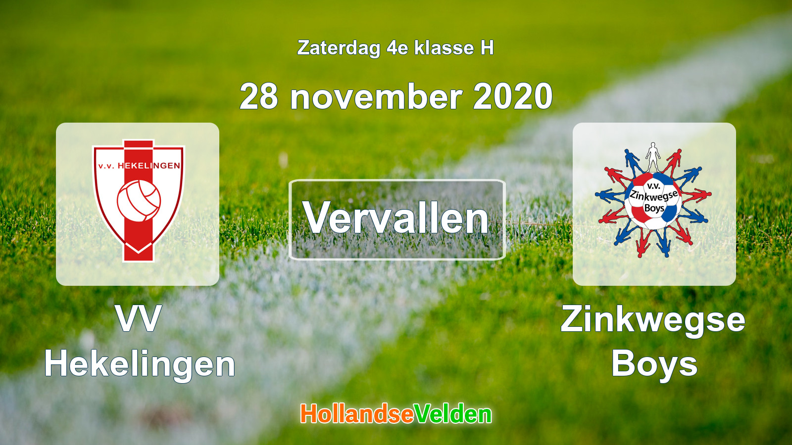 Geplande wedstrijd: VV Hekelingen - Zinkwegse Boys (28 november 2020)