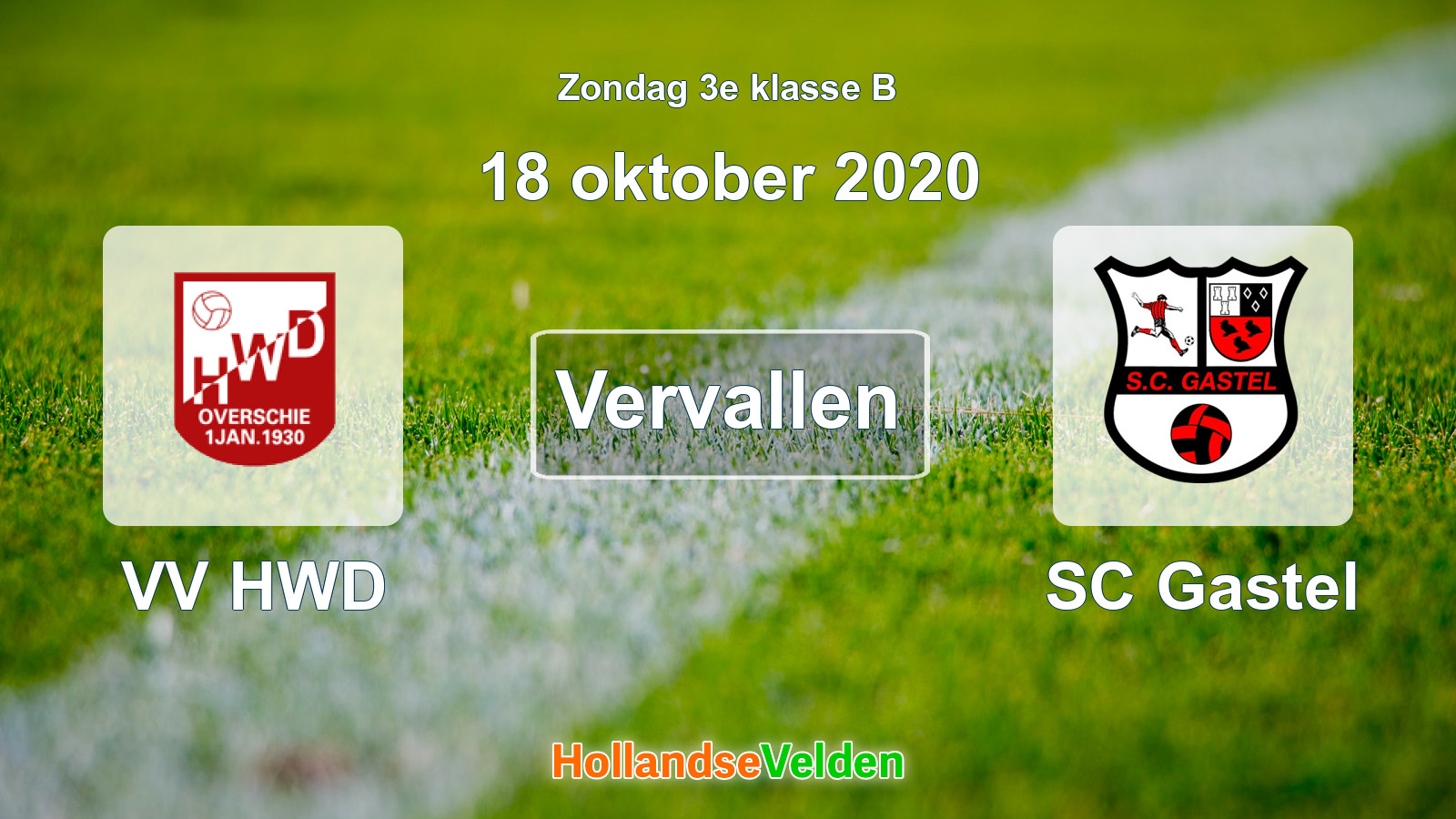 Geplande wedstrijd: VV HWD - SC Gastel (18 oktober 2020)