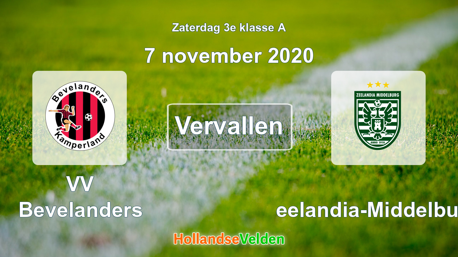 Geplande wedstrijd: VV Bevelanders - Zeelandia-Middelburg (7 november 2020)