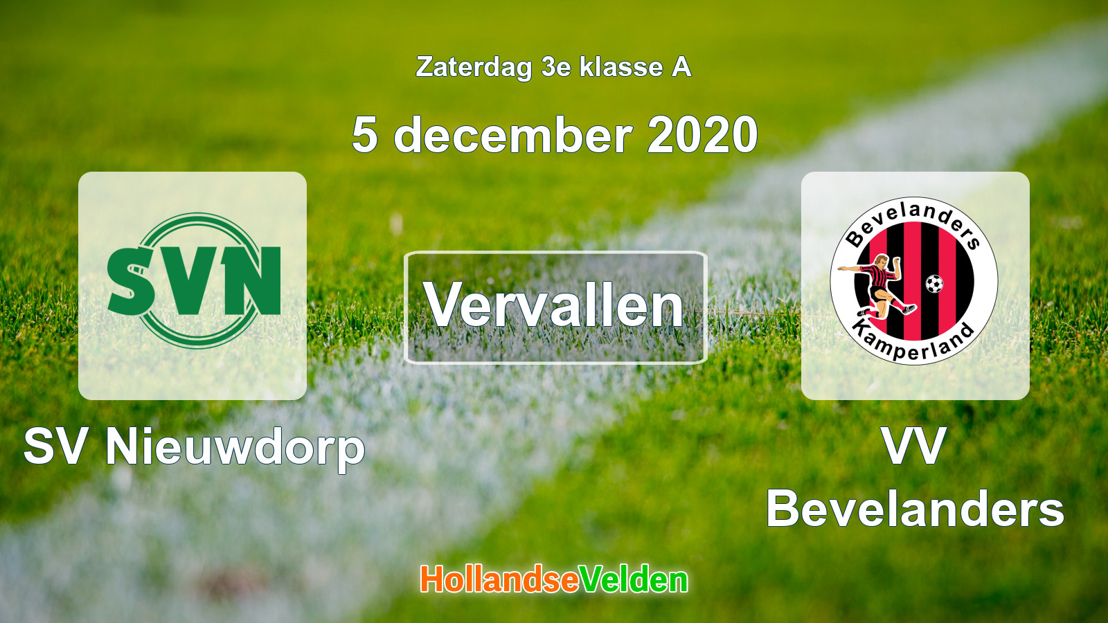 Geplande wedstrijd: SV Nieuwdorp - VV Bevelanders (5 december 2020)