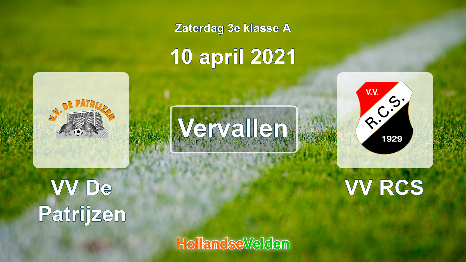 Geplande wedstrijd: VV De Patrijzen - VV RCS (10 april 2021)