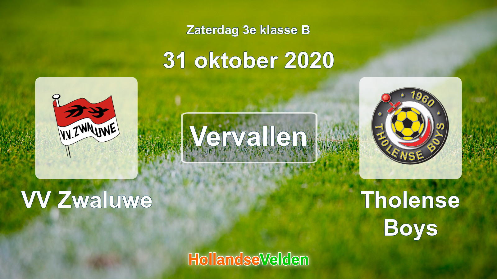 Geplande wedstrijd: VV Zwaluwe - Tholense Boys (31 oktober 2020)