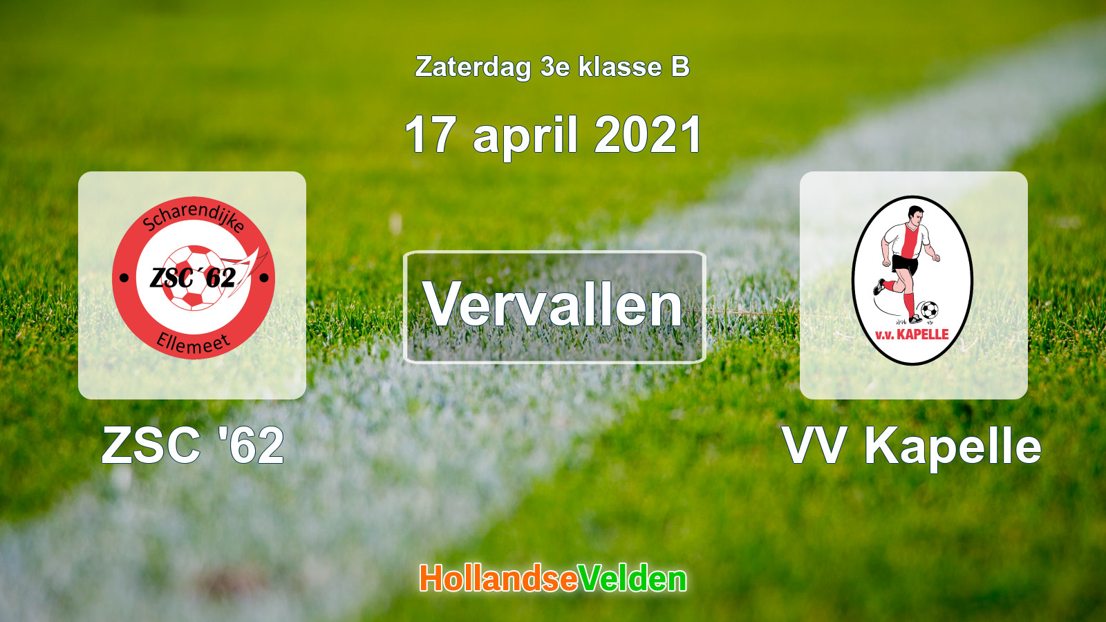 Geplande wedstrijd: ZSC '62 - VV Kapelle (17 april 2021)