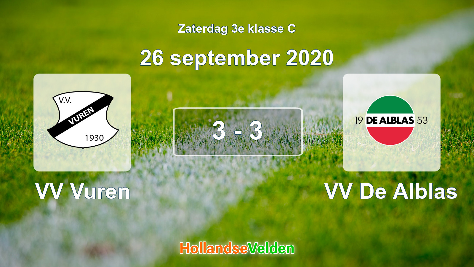 Gespeelde wedstrijd: VV Vuren - VV De Alblas 3 - 3 (26 september 2020)