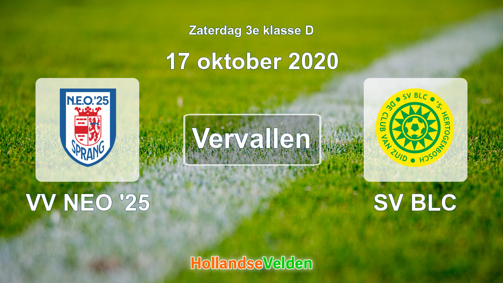 Geplande wedstrijd: VV NEO '25 - SV BLC (17 oktober 2020)