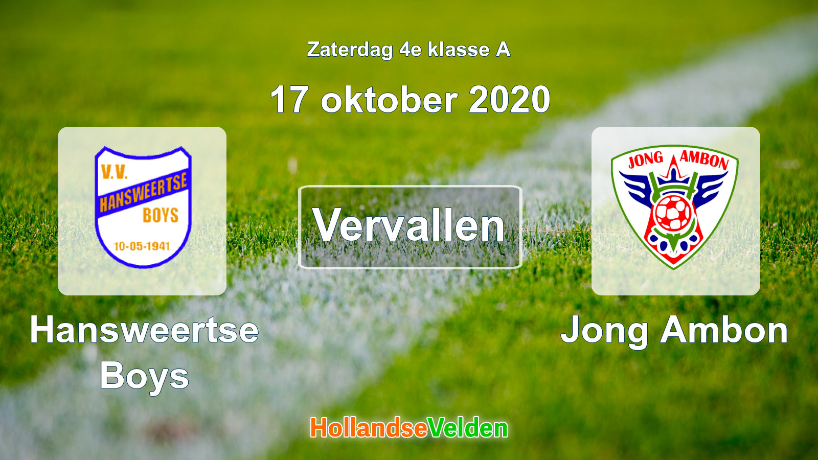 Geplande wedstrijd: Hansweertse Boys - Jong Ambon (17 oktober 2020)
