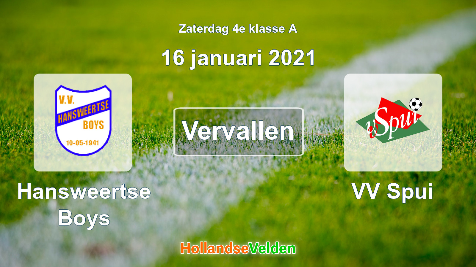Geplande wedstrijd: Hansweertse Boys - VV Spui (16 januari 2021)