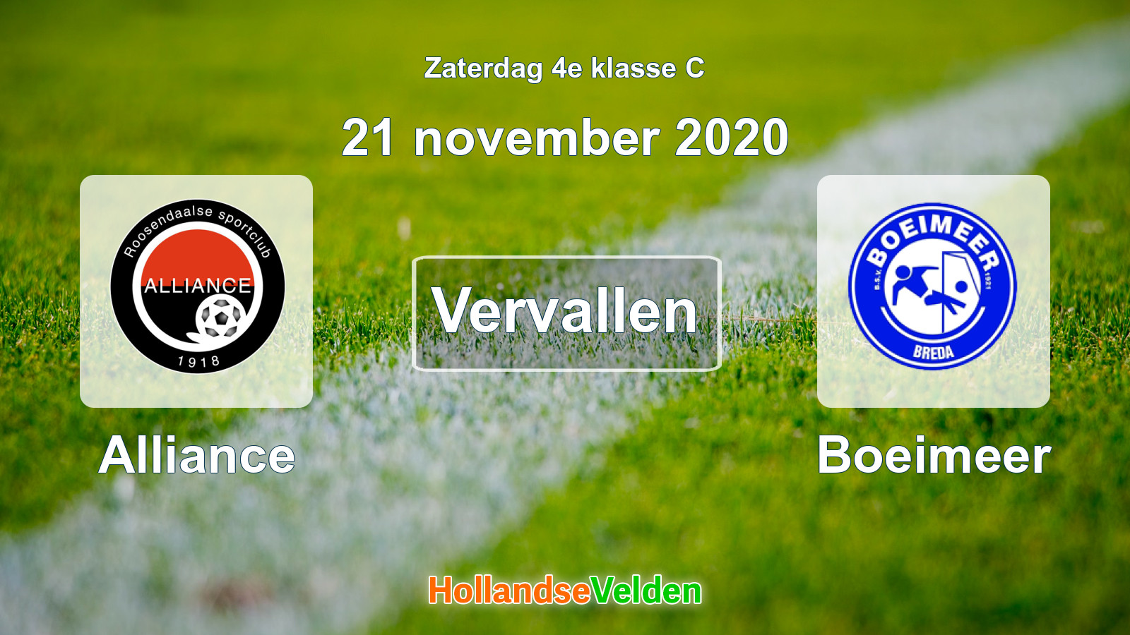 Geplande wedstrijd: Alliance - Boeimeer (21 november 2020)
