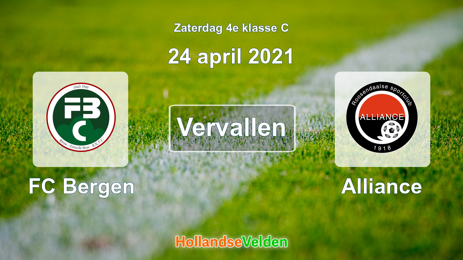 Geplande wedstrijd: FC Bergen - Alliance (24 april 2021)