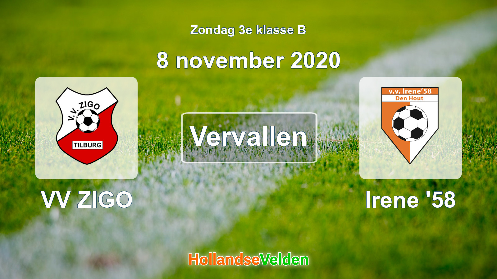 Geplande wedstrijd: VV ZIGO - Irene '58 (8 november 2020)