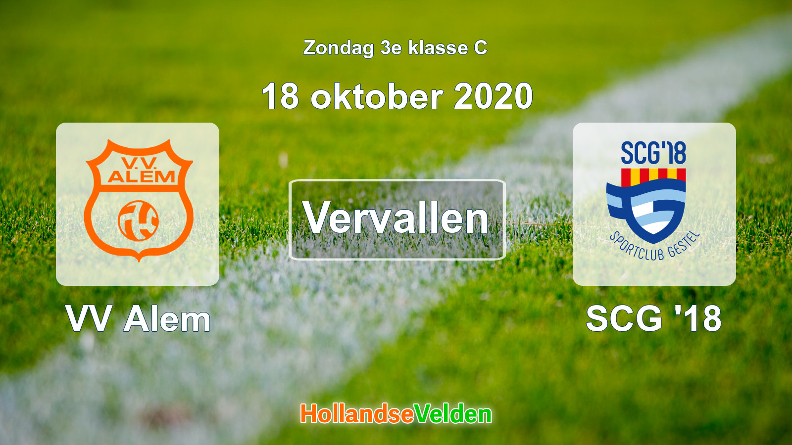 Geplande wedstrijd: VV Alem - SCG '18 (18 oktober 2020)
