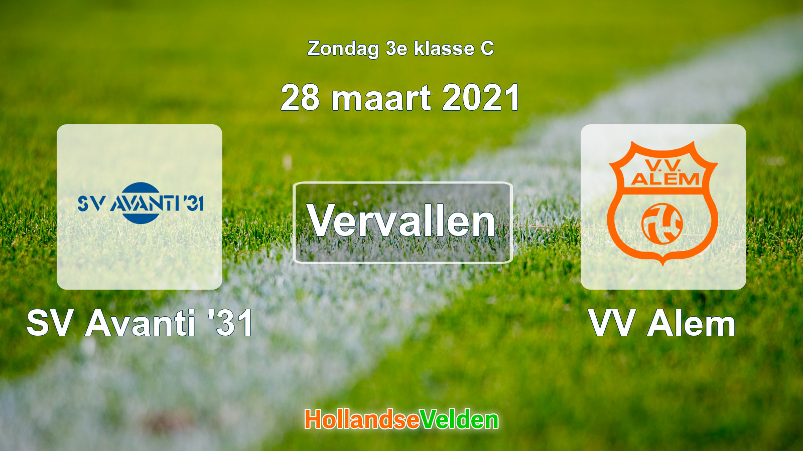 Geplande wedstrijd: SV Avanti '31 - VV Alem (28 maart 2021)