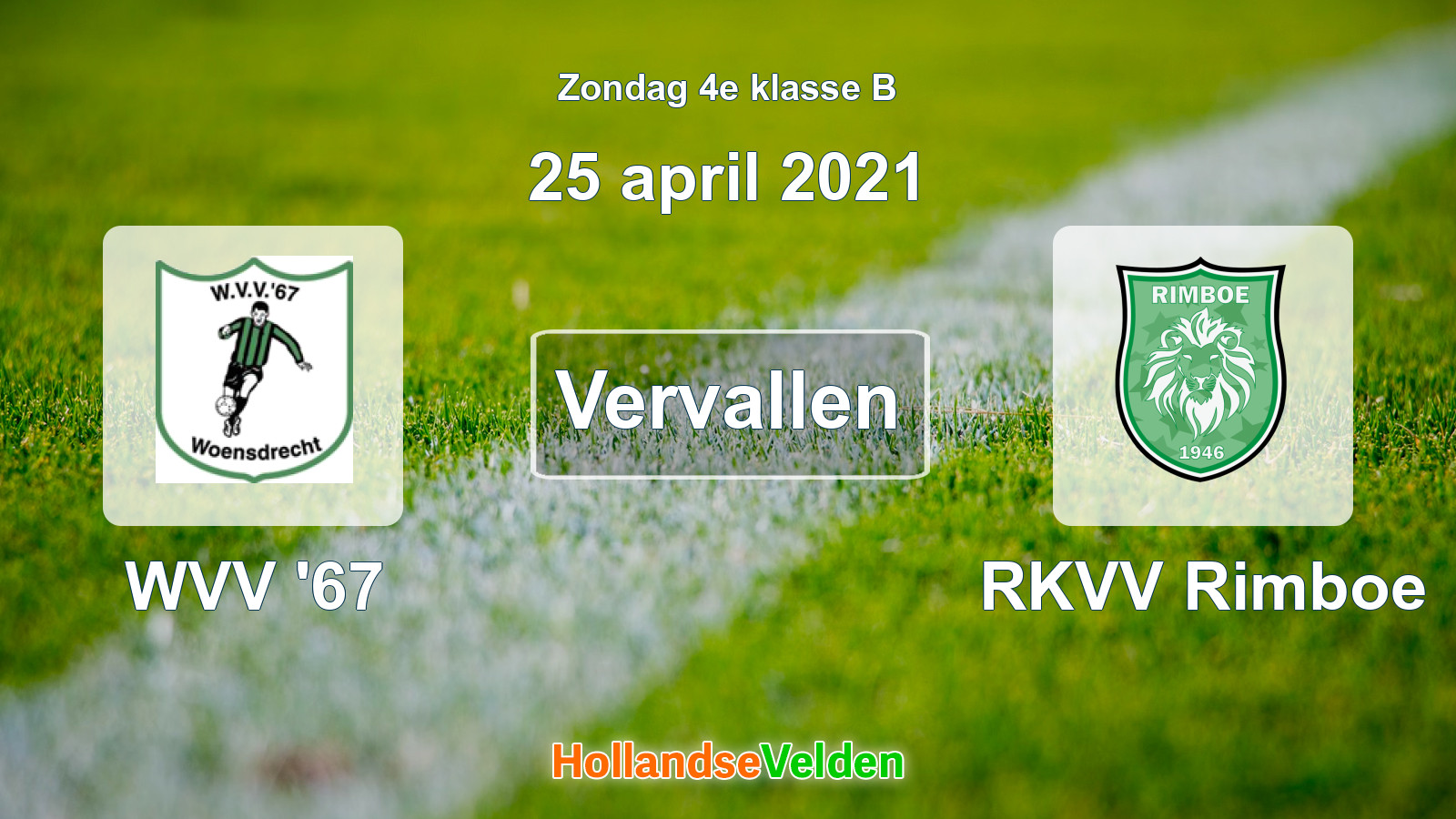 Geplande wedstrijd: WVV '67 - RKVV Rimboe (25 april 2021)