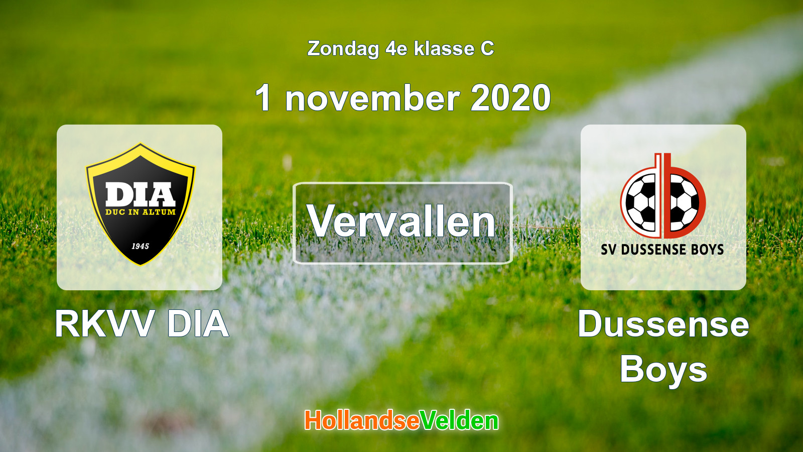 Geplande wedstrijd: RKVV DIA - Dussense Boys (1 november 2020)