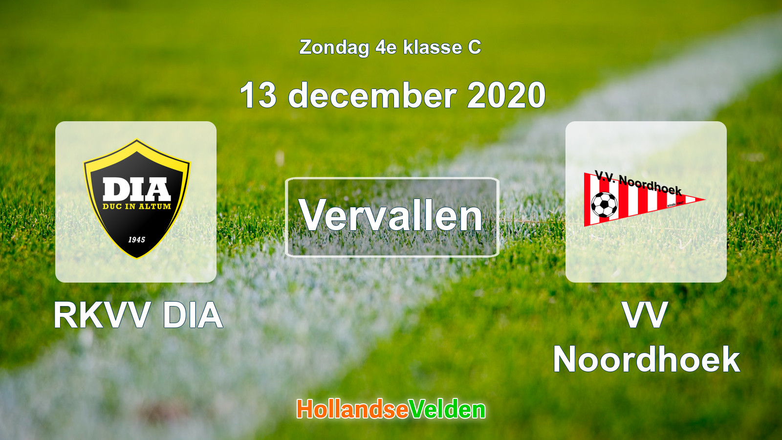 Geplande wedstrijd: RKVV DIA - VV Noordhoek (13 december 2020)