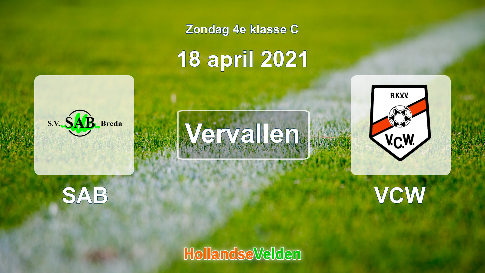Geplande wedstrijd: SAB - VCW (18 april 2021)