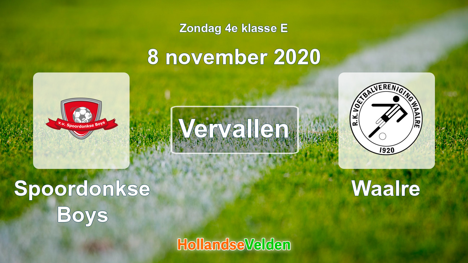 Geplande wedstrijd: Spoordonkse Boys - Waalre (8 november 2020)
