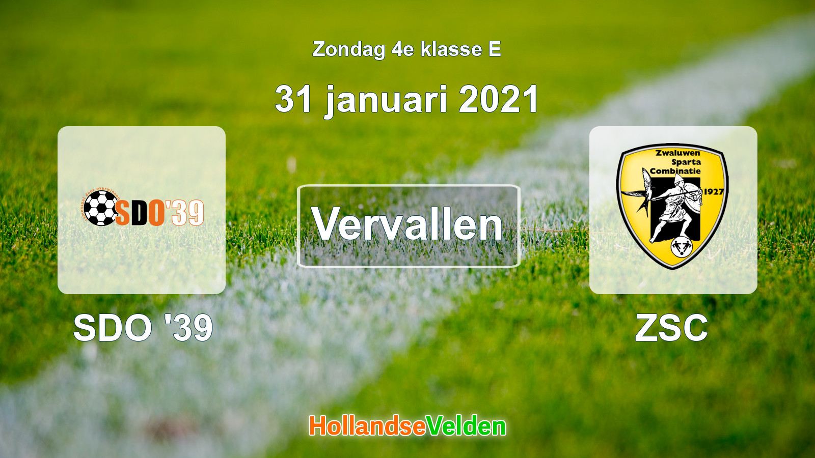 Geplande wedstrijd: SDO '39 - ZSC (31 januari 2021)