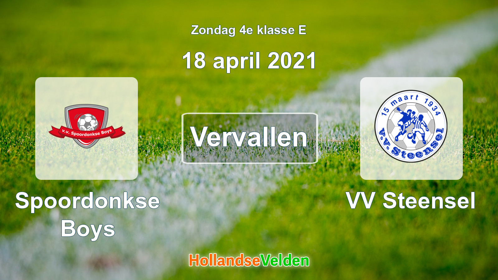 Geplande wedstrijd: Spoordonkse Boys - VV Steensel (18 april 2021)
