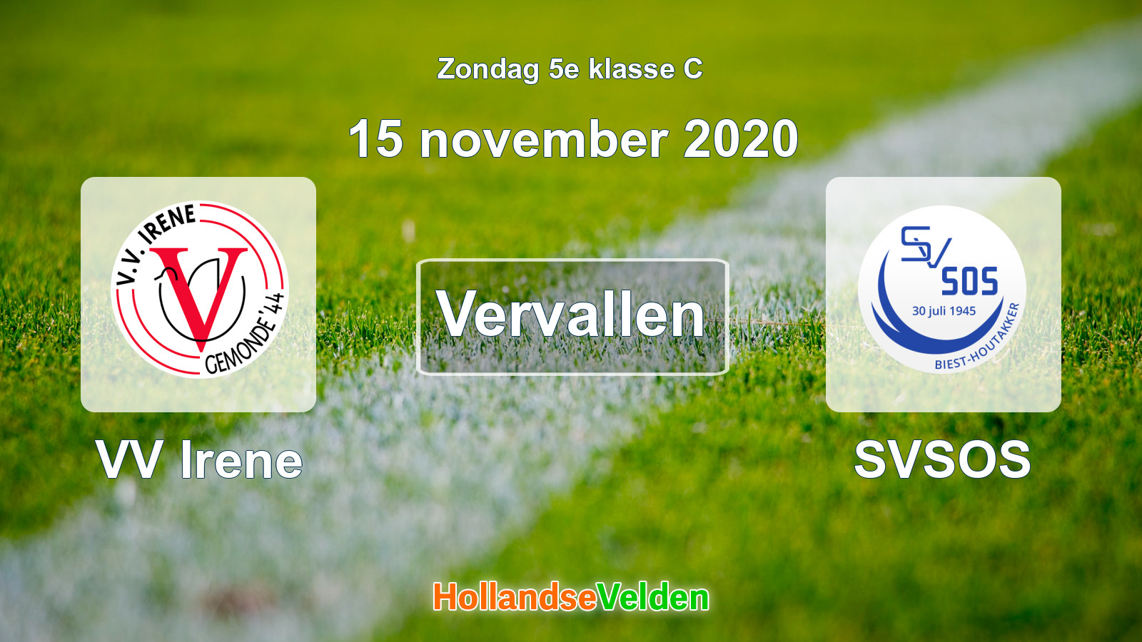 Geplande wedstrijd: VV Irene - SVSOS (15 november 2020)