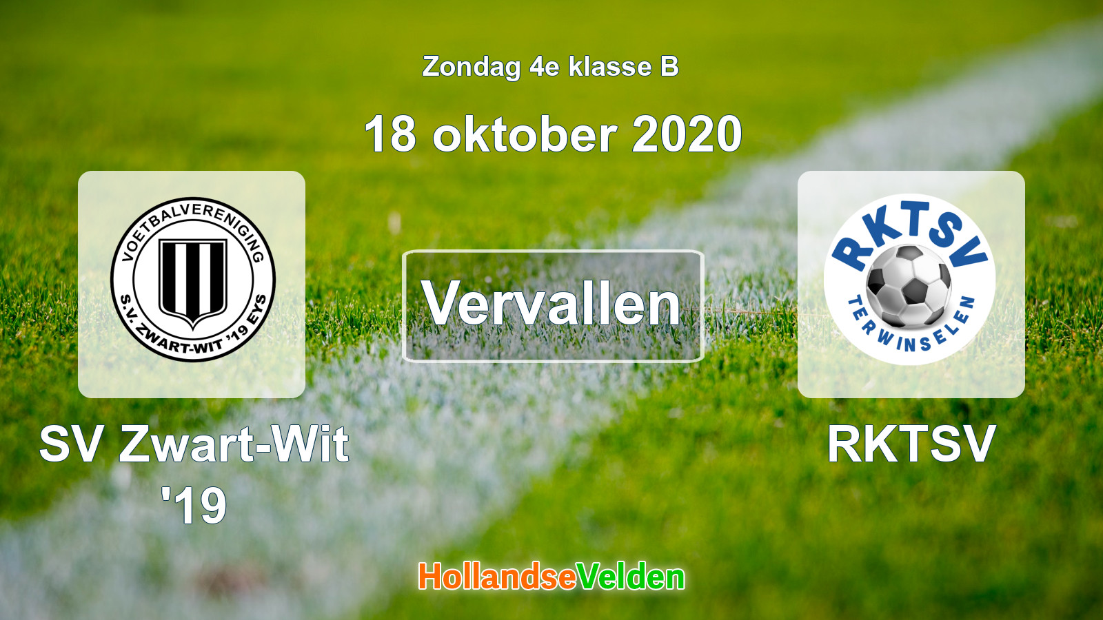 Geplande wedstrijd: SV Zwart-Wit '19 - RKTSV (18 oktober 2020)