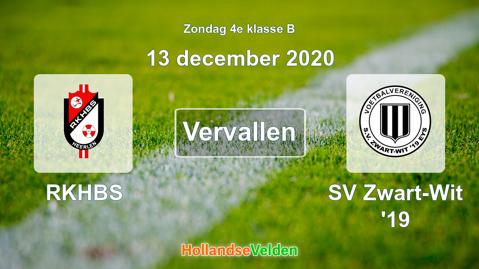 Geplande wedstrijd: RKHBS - SV Zwart-Wit '19 (13 december 2020)