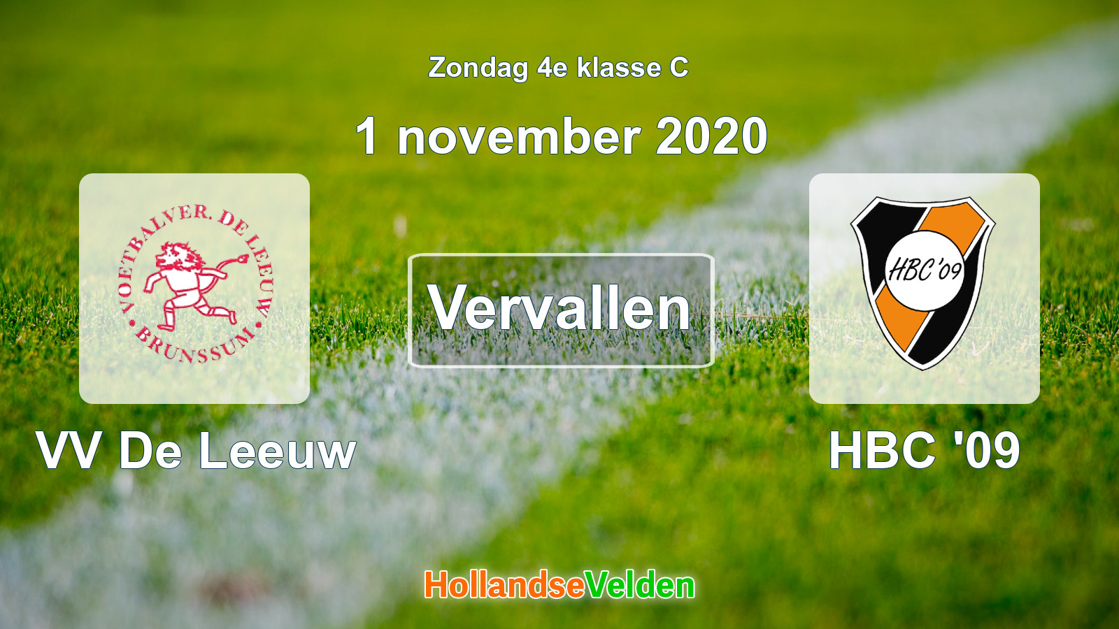 Geplande wedstrijd: VV De Leeuw - HBC '09 (1 november 2020)