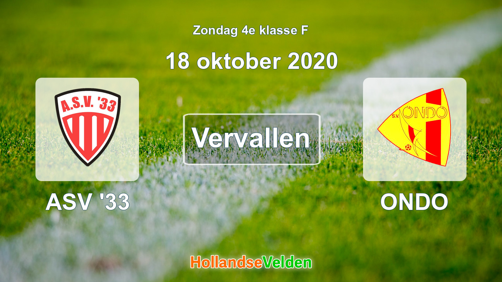 Geplande wedstrijd: ASV '33 - ONDO (18 oktober 2020)