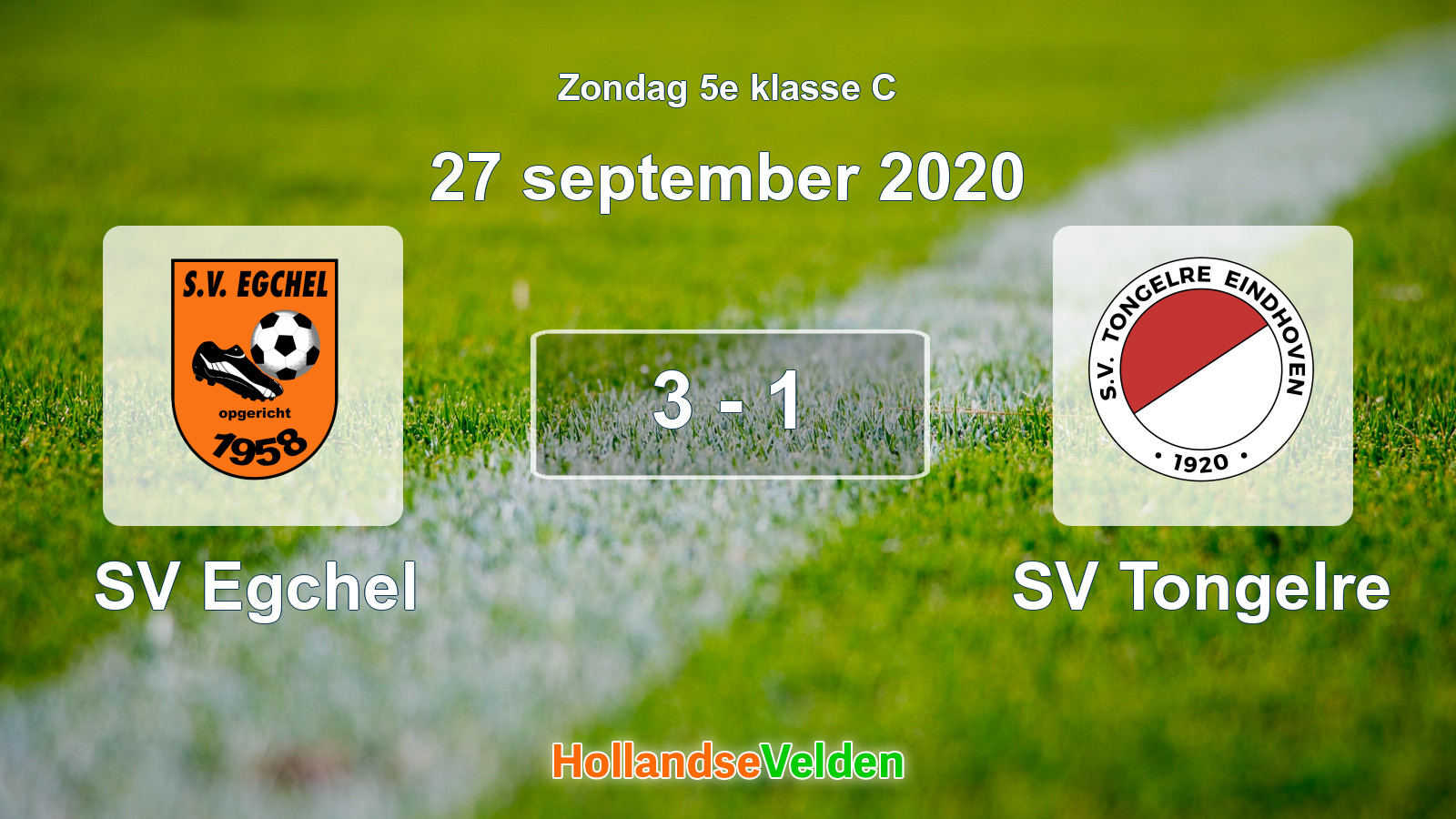 Gespeelde wedstrijd: SV Egchel - SV Tongelre 3 - 1 (27 september 2020)