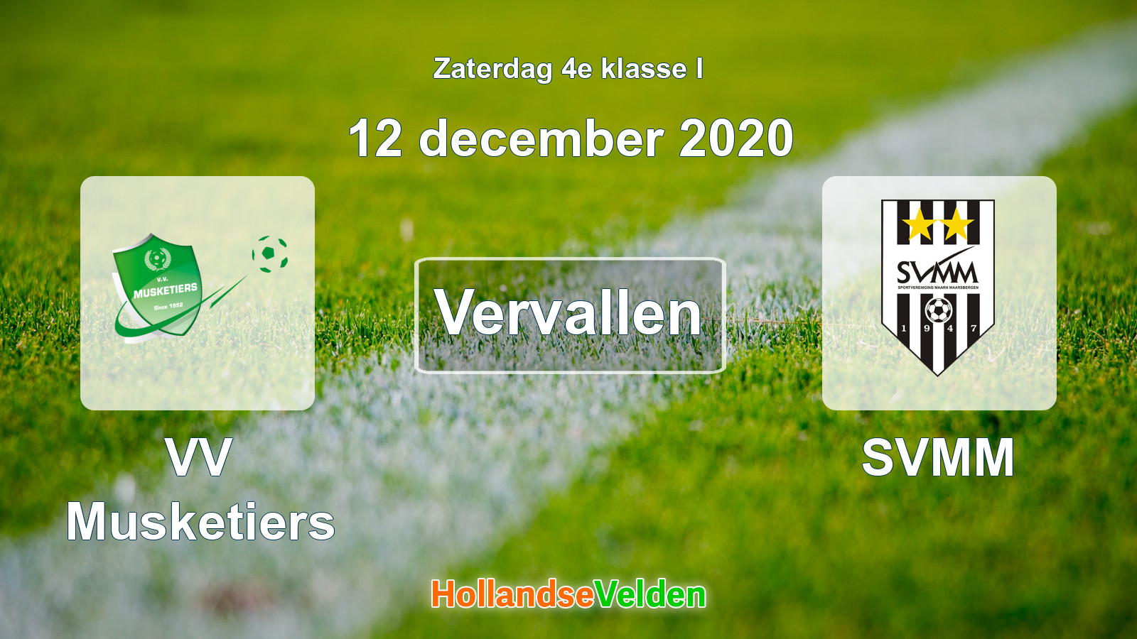 Geplande wedstrijd: VV Musketiers - SVMM (12 december 2020)