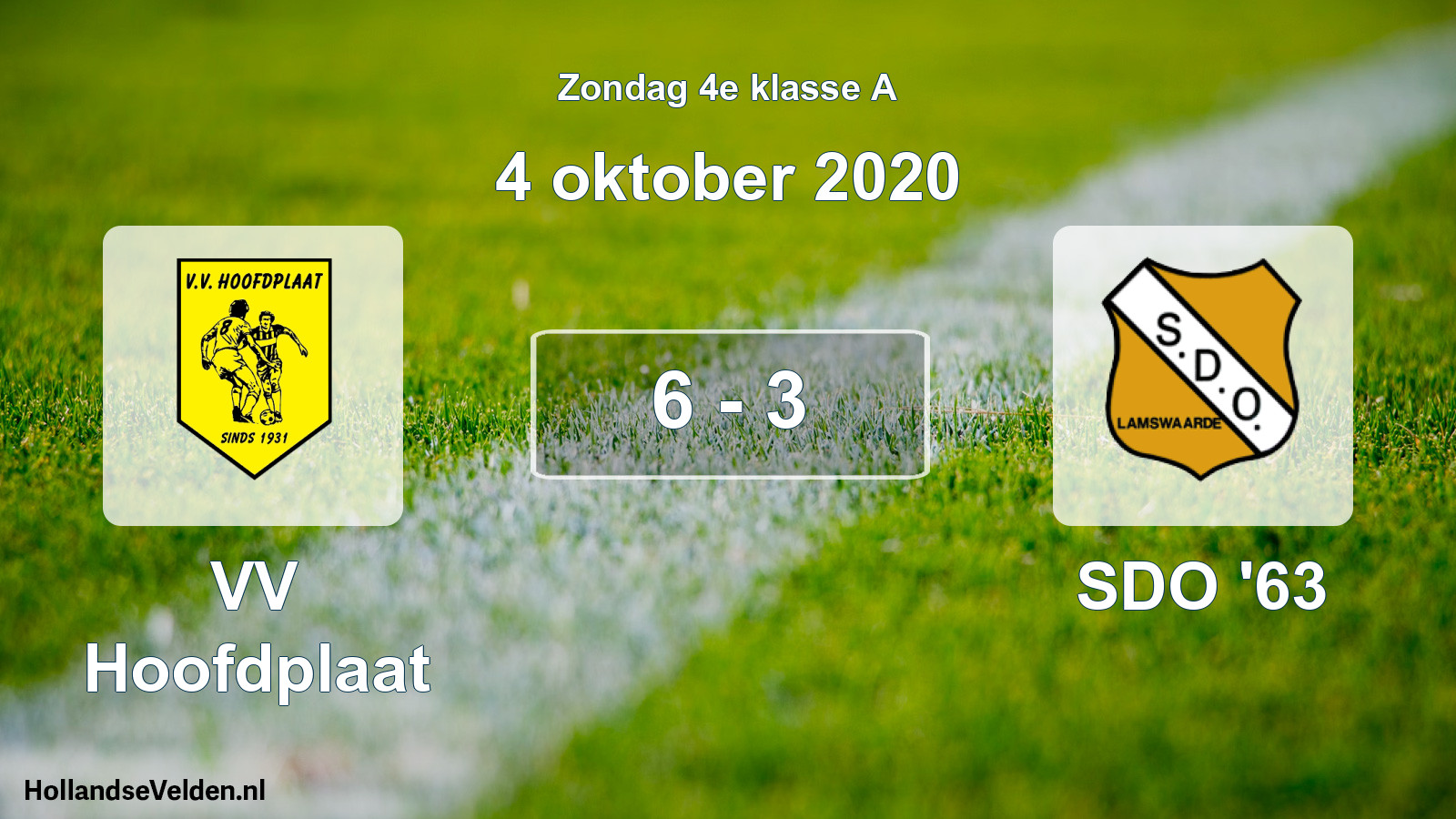 Gespeelde wedstrijd: VV Hoofdplaat - SDO '63 6 - 3 (4 oktober 2020)