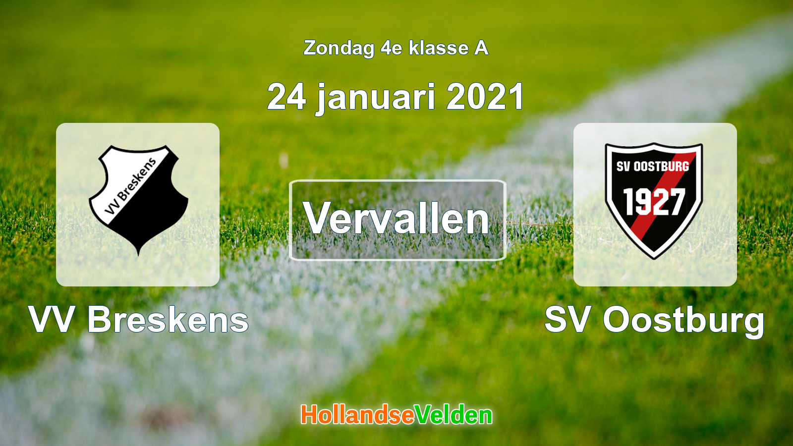 Geplande wedstrijd: VV Breskens - SV Oostburg (24 januari 2021)
