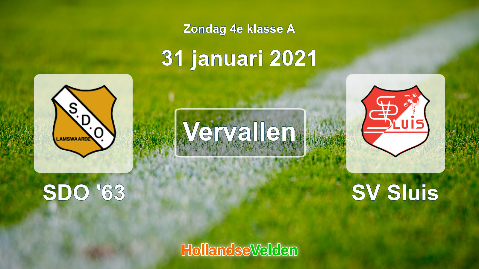 Geplande wedstrijd: SDO '63 - SV Sluis (31 januari 2021)