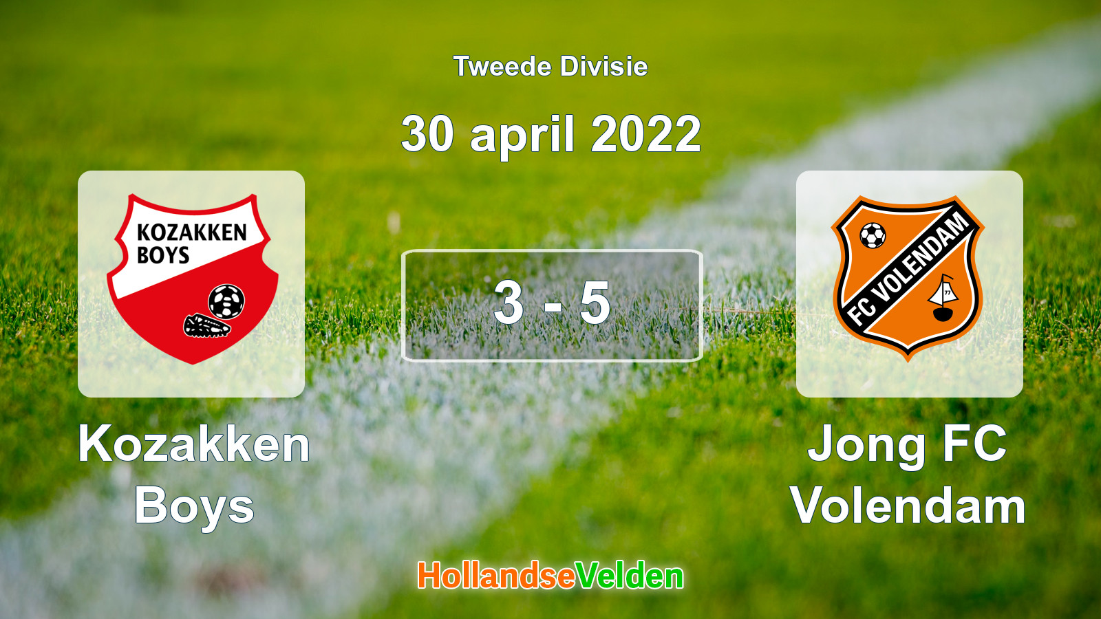 Gespeelde wedstrijd: Kozakken Boys - Jong FC Volendam 3 - 5 (30 april 2022)