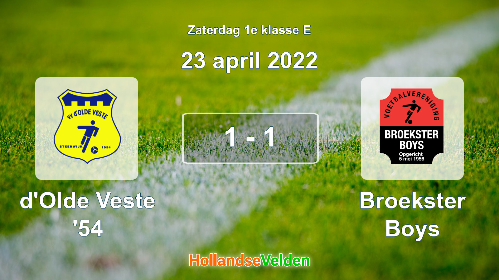Gespeelde wedstrijd: d'Olde Veste '54 - Broekster Boys 1 - 1 (23 april 2022)